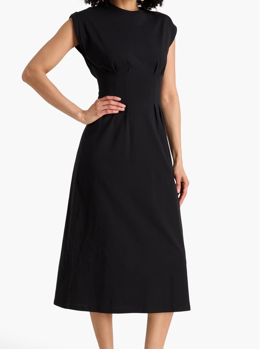 FRAME Black Midi Dress Pleated Jersey Stretchy Womens Size XS